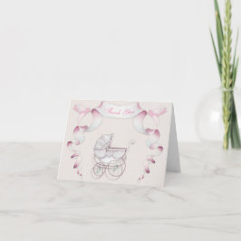 Tarjeta De Agradecimiento Carruaje Antiguo Gracias Beige Rosa Cuadros