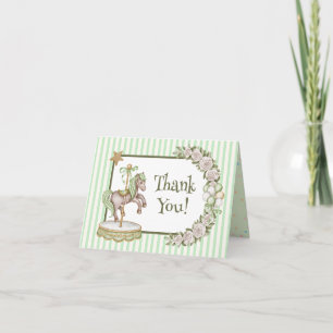 Tarjeta De Agradecimiento Carrusel de Caballos Vintage Verde para Baby Showe