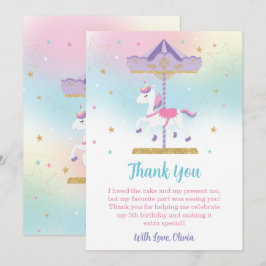 Tarjeta De Agradecimiento Carrusel de Rainbow Unicorn Purpurina de oro de pr