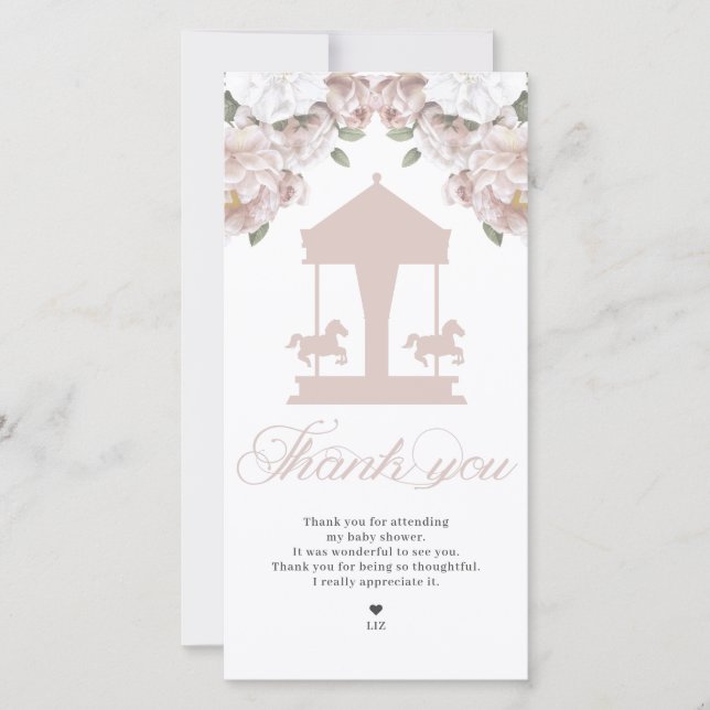 Tarjeta De Agradecimiento Carrusel Floral Soft Pink Baby Shower (Anverso)