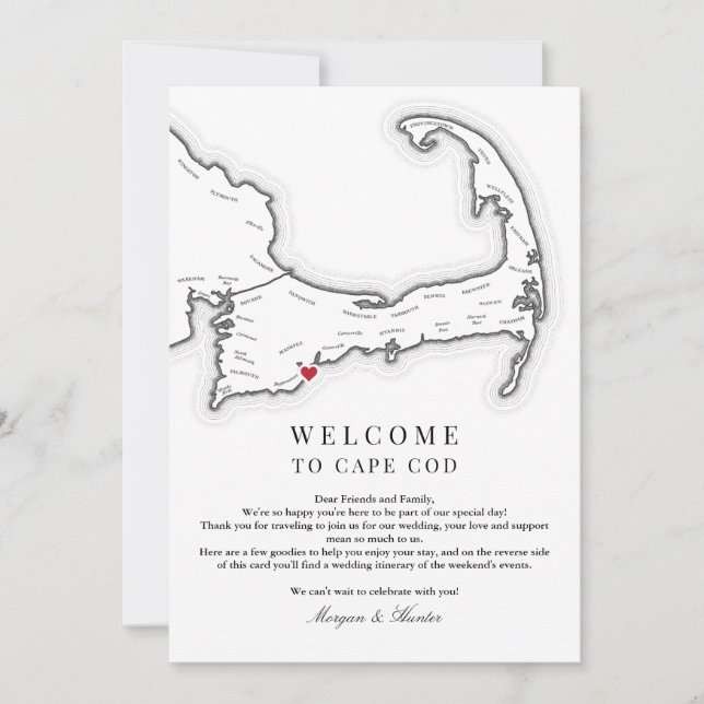 Tarjeta De Agradecimiento Carta de bienvenida al Boda de Cape Cod e Itinerar (Anverso)