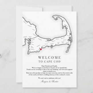 Tarjeta De Agradecimiento Carta de bienvenida al Boda de Cape Cod e Itinerar