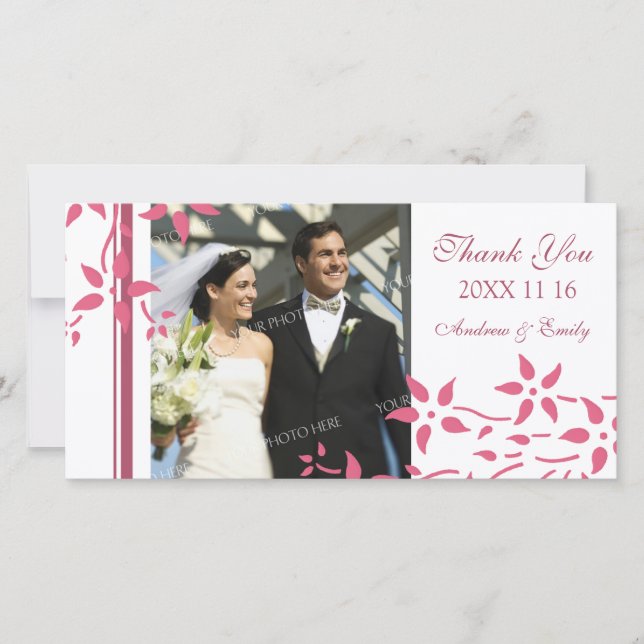 Tarjeta De Agradecimiento Cartas de fotos Boda de Floral Rosa (Anverso)