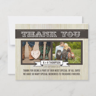 Tarjeta De Agradecimiento Cartas de fotos gracias a Boda de madera blanca ru