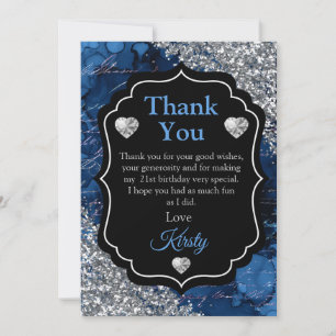 Tarjeta De Agradecimiento Cartas de Sirena Azul Brillo de Plata Gracias