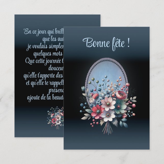 Tarjeta De Agradecimiento Carte anniversaire simple, Azur fleuri (Anverso / Reverso)