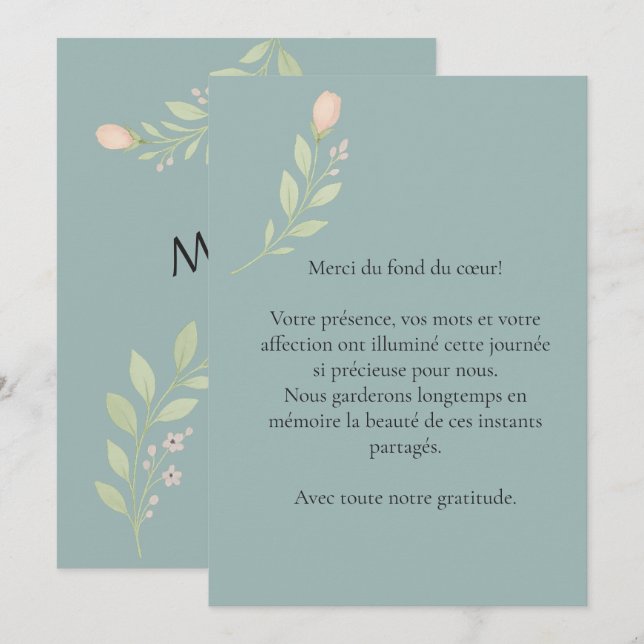 Tarjeta De Agradecimiento Carte de remerciement simple,mariage floral (Anverso / Reverso)