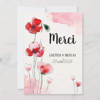 Tarjeta De Agradecimiento Carte de Remerciements "Coquelicots"