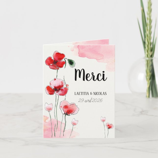 Tarjeta De Agradecimiento Carte de remerciements pliée "Coquelicots" (Anverso)