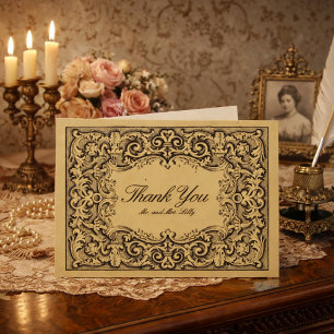 Tarjeta De Agradecimiento Cartela floral rococó de la era victoriana