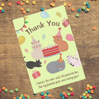 Tarjeta De Agradecimiento Cartoon Cats Birthday Party Thank You Card