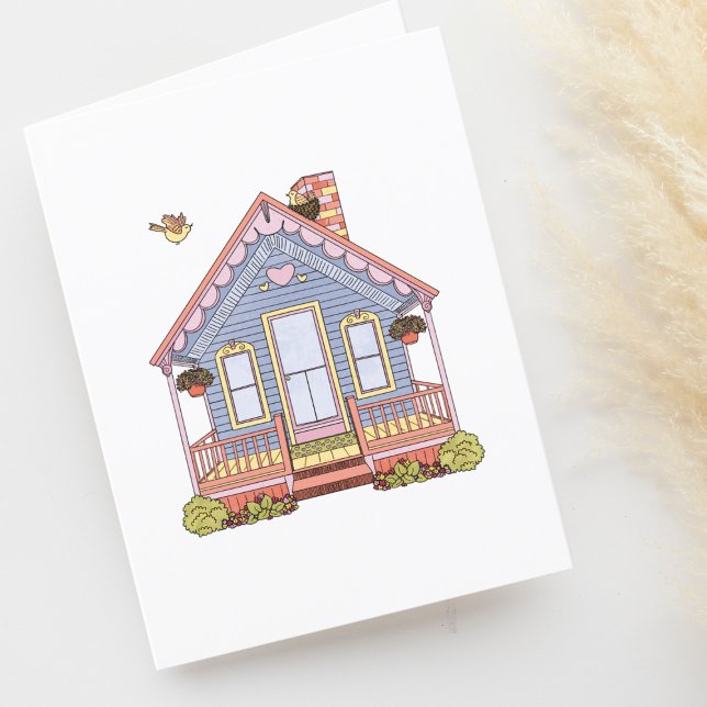Tarjeta De Agradecimiento Casa Cuta Dibujando en blanco Calentamiento de la  (Subido por el creador)