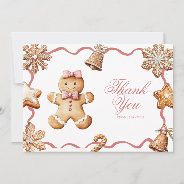 Tarjeta De Agradecimiento Casa de jengibre | Ducha de bebé de Navidad (Anverso)