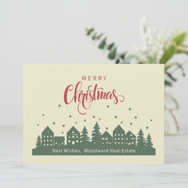 Tarjeta De Agradecimiento Casa de Navidades Retro Elegante | Realtor persona (Anverso de pie)