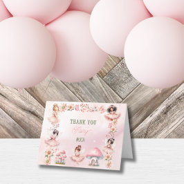 Tarjeta De Agradecimiento Casa del Primer Hongo de Hada Cumpleaños Rosa