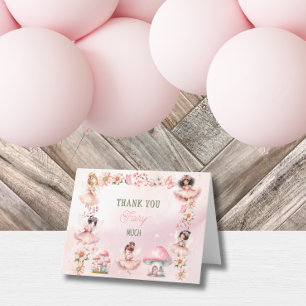 Tarjeta De Agradecimiento Casa del Primer Hongo de Hada Cumpleaños Rosa