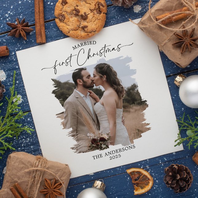 Tarjeta De Agradecimiento Casado Primer Boda Multifoto de Navidad (Subido por el creador)
