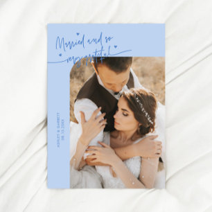 Tarjeta De Agradecimiento Casados y Agradecidos Foto de Boda Azul Hielo