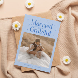 Tarjeta De Agradecimiento Casados y Agradecidos Foto de Boda Azul Hielo