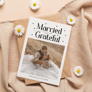 Tarjeta De Agradecimiento Casados y Agradecidos Foto de Boda Blanco