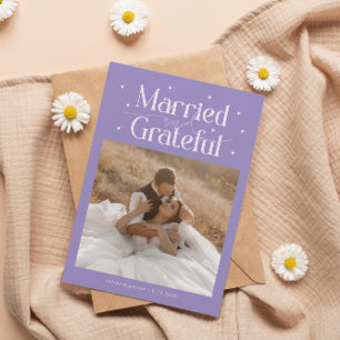 Tarjeta De Agradecimiento Casados y Agradecidos Foto de Boda Lila