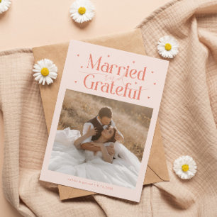 Tarjeta De Agradecimiento Casados y Agradecidos Foto de Boda Melocotón