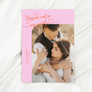 Tarjeta De Agradecimiento Casados y Agradecidos Foto de Boda Naranja Rosa