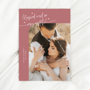 Tarjeta De Agradecimiento Casados y agradecidos Foto de boda rosa