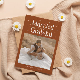 Tarjeta De Agradecimiento Casados y Agradecidos Foto de Boda Terracota