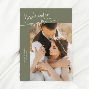 Tarjeta De Agradecimiento Casados y Agradecidos Foto de Boda Verde Sage