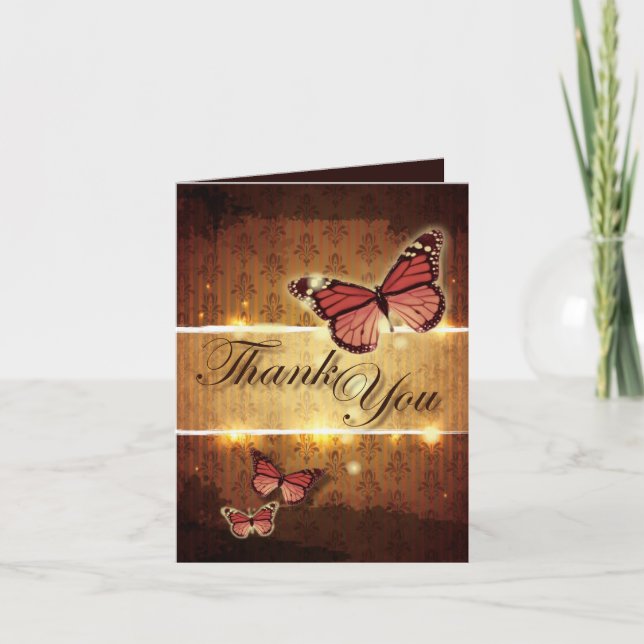 Tarjeta De Agradecimiento casamiento romántico de mariposa caída gracias (Anverso)