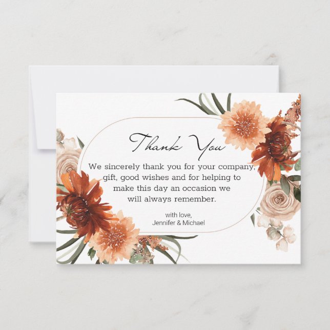 Tarjeta De Agradecimiento cascada caída floral terracota boda moderno (Anverso)