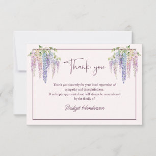 Tarjeta De Agradecimiento Cascada de Acuarela Flores de Wisteria Funeral