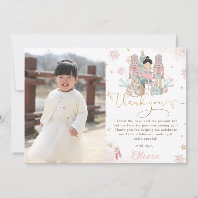 Tarjeta De Agradecimiento Cascanueces Invierno Onederland Cumpleaños 1 Foto (Anverso)
