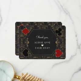 Tarjeta De Agradecimiento Casino Gold Negro Art Deco Gatsby 20s Boda