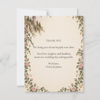 Tarjeta De Agradecimiento Castillo de Cuento de Hadas Rosa de Boda Agradecim