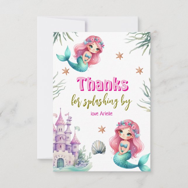 Tarjeta De Agradecimiento castillo de sirena rosa cumpleaños (Anverso)