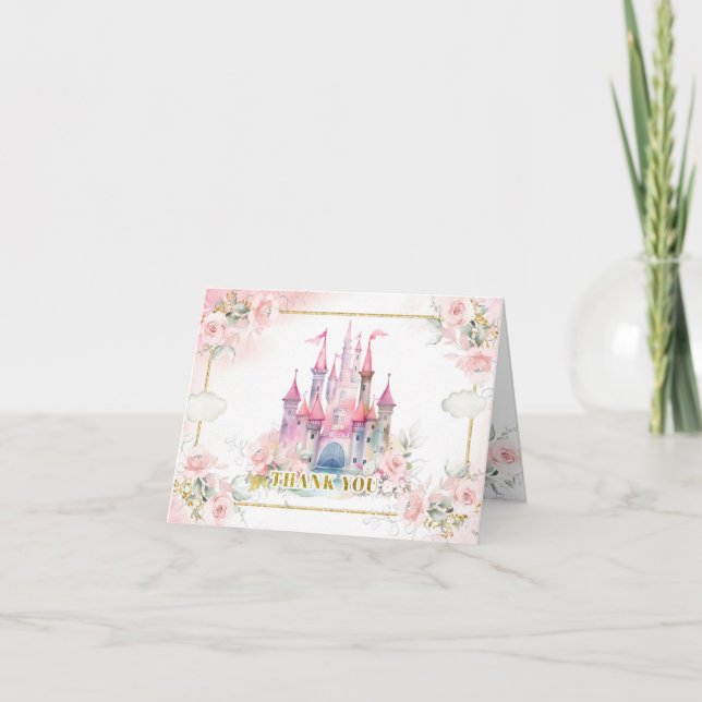 Tarjeta De Agradecimiento Castillo Real de la Princesa 5º cumpleaños doblado (Anverso)