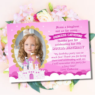 Tarjeta De Agradecimiento Castillo Rosa de la Princesa Real Cumpleaños de Ni