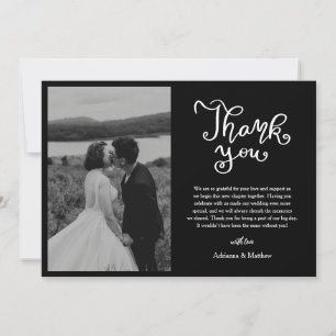 Tarjeta De Agradecimiento Casual Gracias Guión Boda Negro Foto