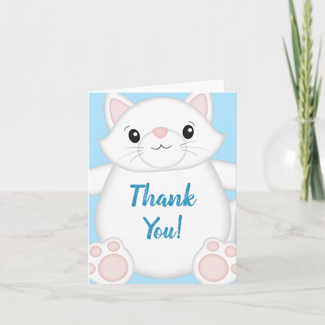 Tarjeta De Agradecimiento Cat Baby Shower Kitty Blue (Anverso)
