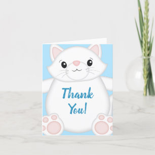 Tarjeta De Agradecimiento Cat Baby Shower Kitty Blue