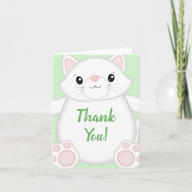 Tarjeta De Agradecimiento Cat Baby Shower Kitty Green (Anverso)
