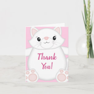 Tarjeta De Agradecimiento Cat Baby Shower Kitty Pink