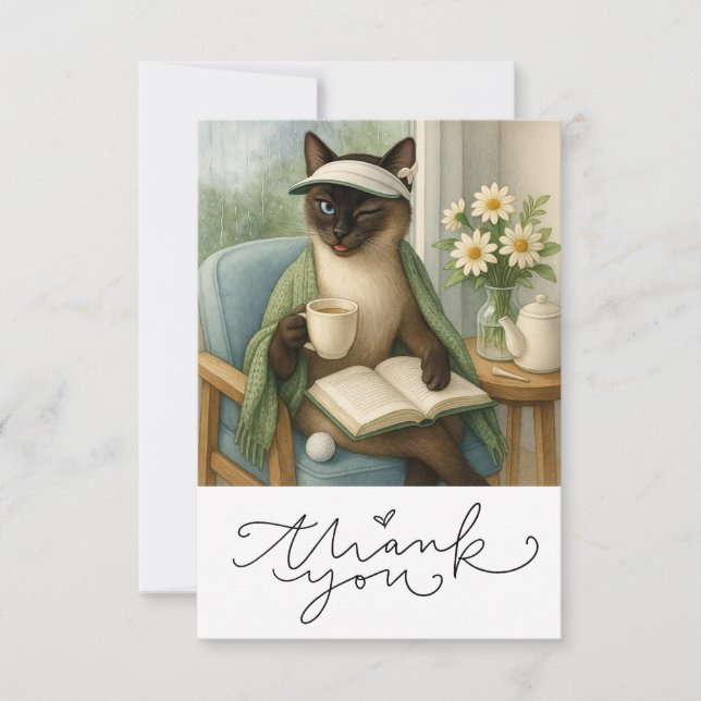 Tarjeta De Agradecimiento Cat Golfer café (Anverso)