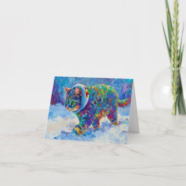 Tarjeta De Agradecimiento Cat in Snow Wearing Ear Muffs (Anverso)