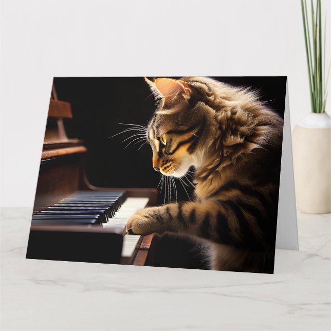 TARJETA DE AGRADECIMIENTO CAT JUGANDO PIANO CUTE CUTE GREETING CARD (Anverso)