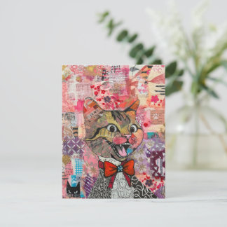 Tarjeta De Agradecimiento Cat Mixed Mixed Paper Collage Greeting Card