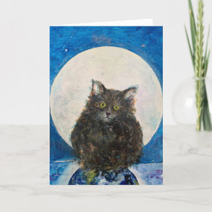 Tarjeta De Agradecimiento Cat Moon Earth Tabby Maureen Girard Whimsical