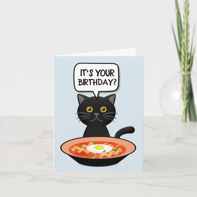 TARJETA DE AGRADECIMIENTO CAT WITH RAMEN NOODLES BIRTHDAY CARD (Anverso)